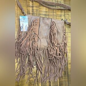 Heritage West Fringe Faux Leather Crossbody Bag NEW